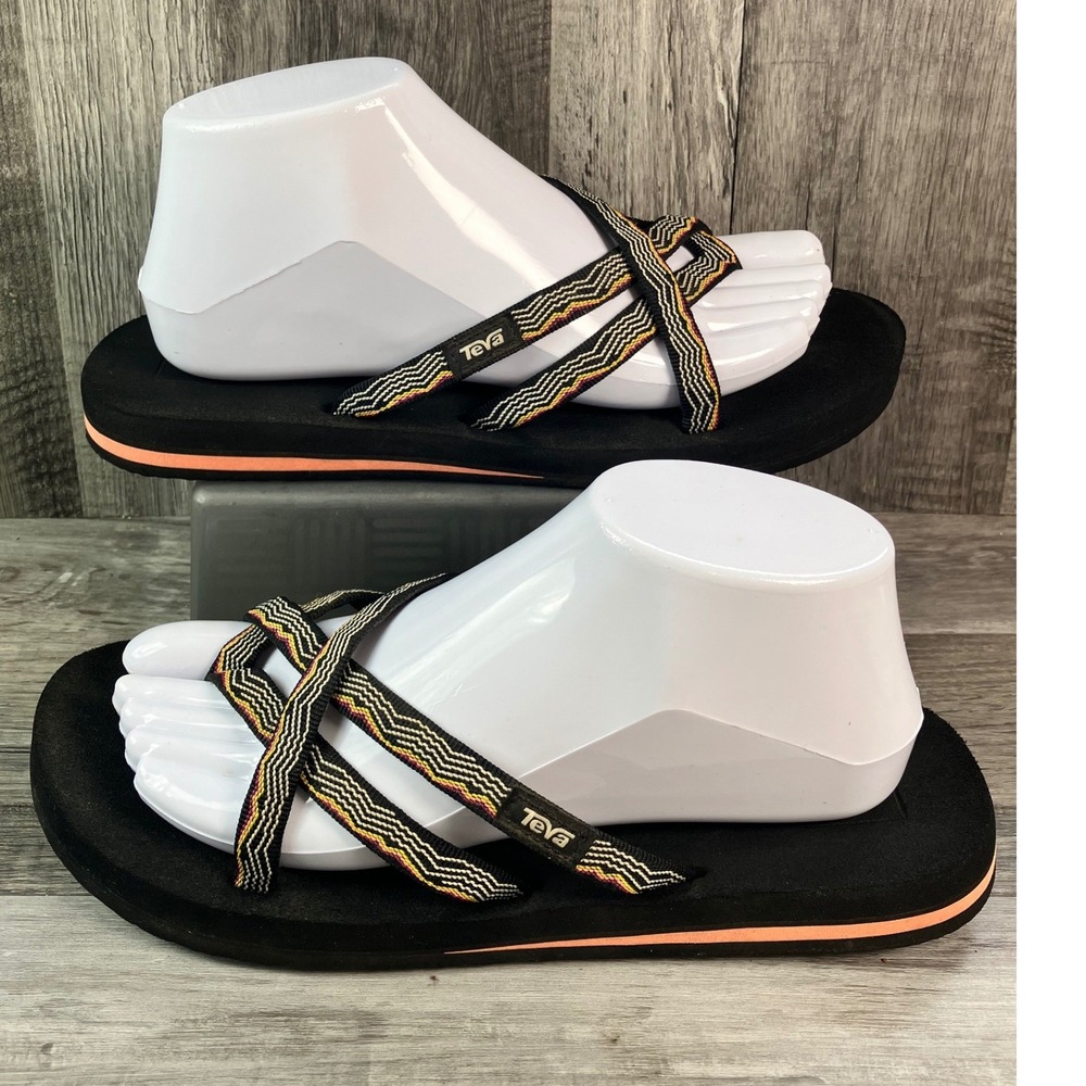 Teva Olowahu Black Multi Strap Flip Flop Sandals Womens 9 Boho 6840